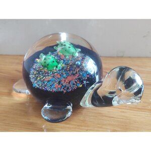 Vintage Hand Blown Glass Turtle Paperweight 5" x 4" x 2 1/2" tall